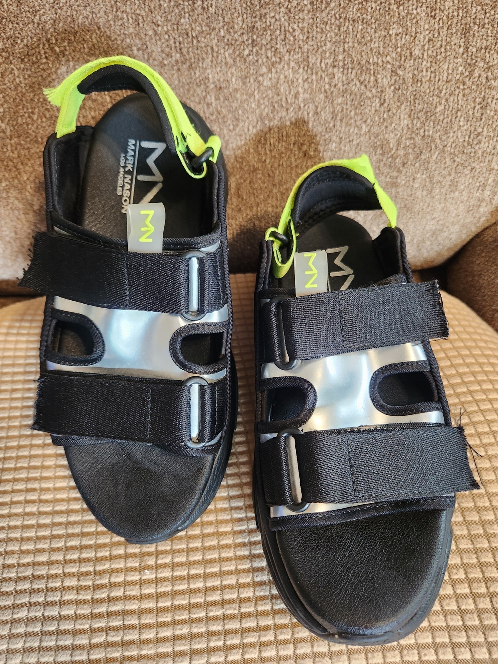 Mark Nason Black Sandals with Neon Yellow Accent Size 8